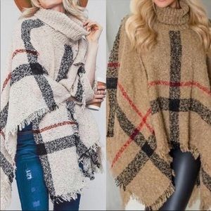 ❣️New Arrival❣️Novacheck Plaid Turtle Neck Poncho